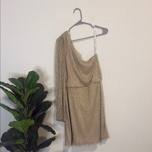 Bisou Bisou Elegant Gold One-Shoulder Dress 12